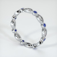 18K White Gold Blue Sapphire and Diamond Antique Style Wedding Band Image