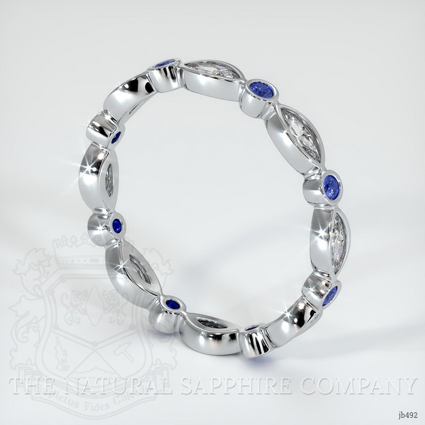 18K White Gold Blue Sapphire and Diamond Antique Style Wedding Band