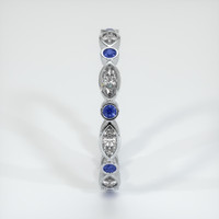 18K White Gold Blue Sapphire and Diamond Antique Style Wedding Band Image