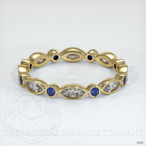 14K Yellow Gold Blue Sapphire and Diamond Antique Style Wedding Band
