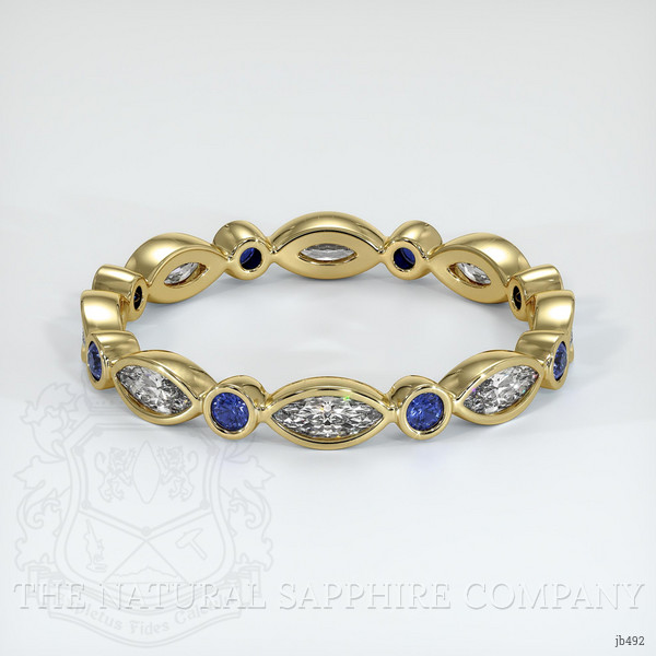 18K Yellow Gold Blue Sapphire and Diamond Antique Style Wedding Band