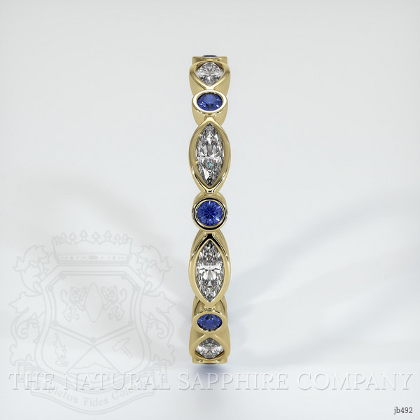 18K Yellow Gold Blue Sapphire and Diamond Antique Style Wedding Band