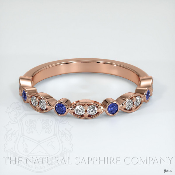 14K Rose Gold Blue Sapphire and Diamond Antique Style Wedding Band