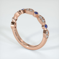 14K Rose Gold Blue Sapphire and Diamond Antique Style Wedding Band Image