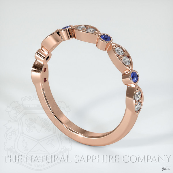 14K Rose Gold Blue Sapphire and Diamond Antique Style Wedding Band