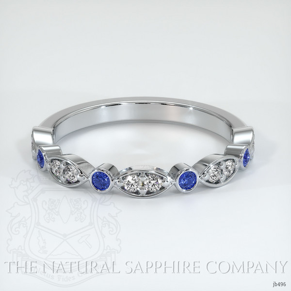 14K White Gold Blue Sapphire and Diamond Antique Style Wedding Band