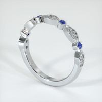 14K White Gold Blue Sapphire and Diamond Antique Style Wedding Band Image