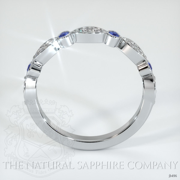 14K White Gold Blue Sapphire and Diamond Antique Style Wedding Band