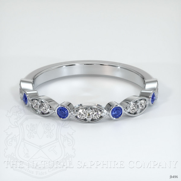18K White Gold Blue Sapphire and Diamond Antique Style Wedding Band