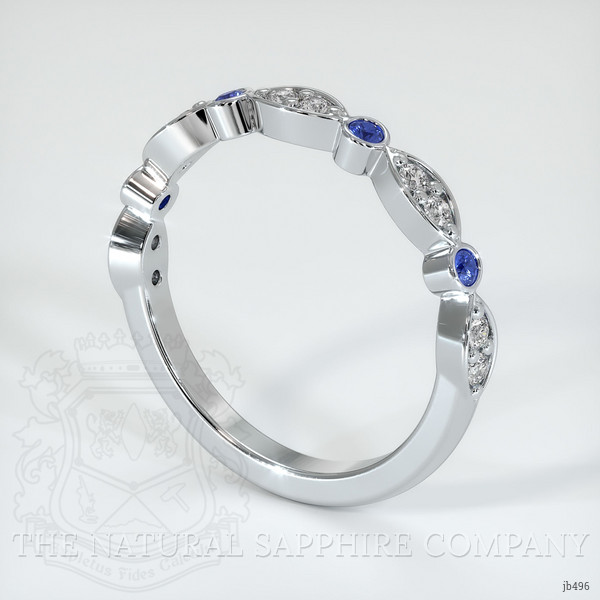 18K White Gold Blue Sapphire and Diamond Antique Style Wedding Band