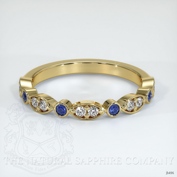 14K Yellow Gold Blue Sapphire and Diamond Antique Style Wedding Band