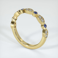 18K Yellow Gold Blue Sapphire and Diamond Antique Style Wedding Band Image