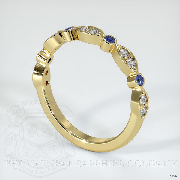 18K Yellow Gold Blue Sapphire and Diamond Antique Style Wedding Band