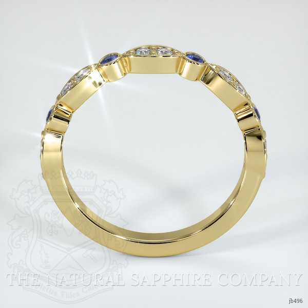 18K Yellow Gold Blue Sapphire and Diamond Antique Style Wedding Band