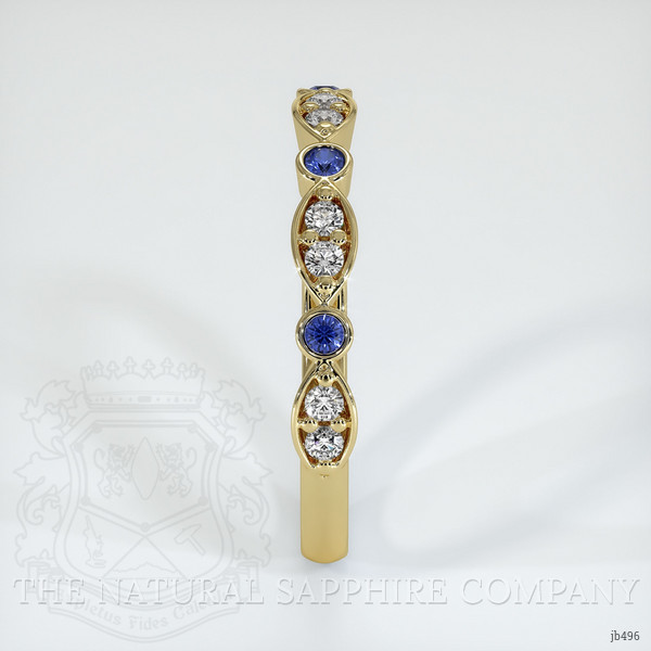 18K Yellow Gold Blue Sapphire and Diamond Antique Style Wedding Band