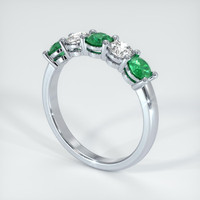 18K White Gold Emerald and Diamond Prong Wedding Band Image