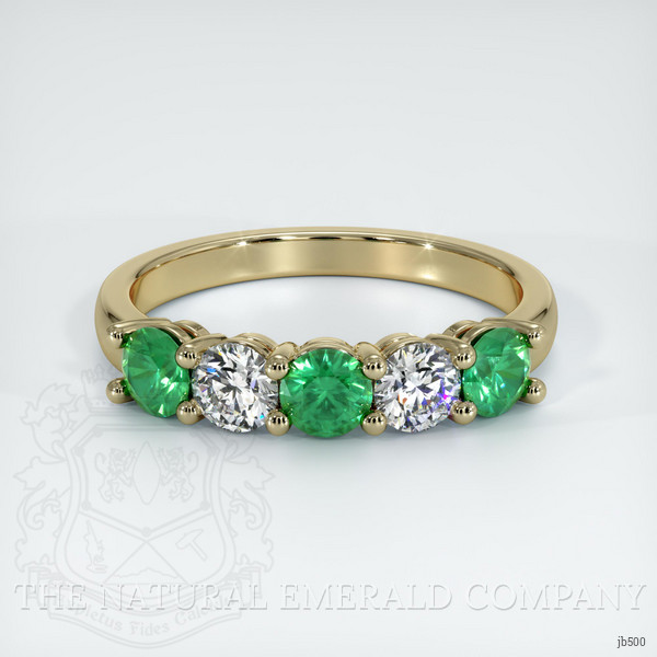 18K Yellow Gold Emerald and Diamond Prong Wedding Band