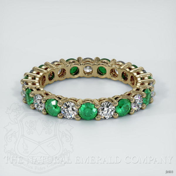 18K Yellow Gold Emerald and Diamond Eternity Wedding Band