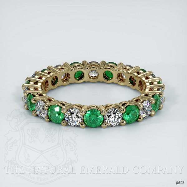 18K Yellow Gold Emerald and Diamond Eternity Wedding Band