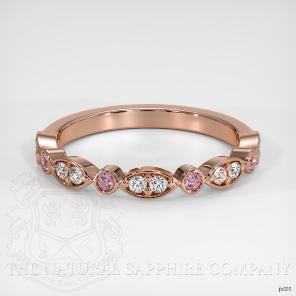 14K Rose Gold Pink Sapphire and Diamond Antique Style Wedding Band