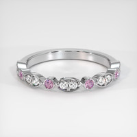18K White Gold Pink Sapphire and Diamond Antique Style Wedding Band Video