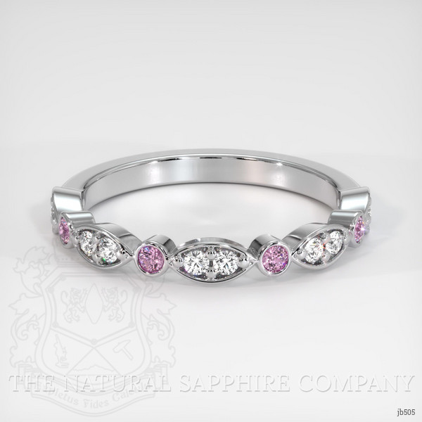 18K White Gold Pink Sapphire and Diamond Antique Style Wedding Band