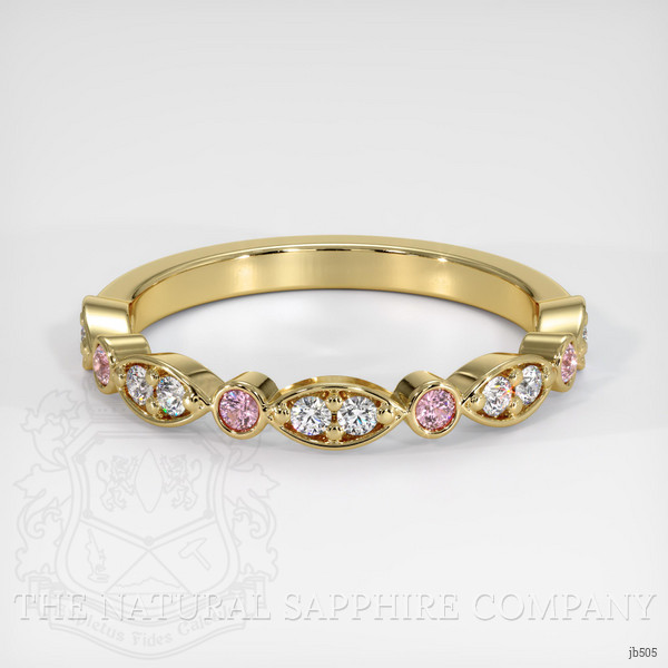 18K Yellow Gold Pink Sapphire and Diamond Antique Style Wedding Band
