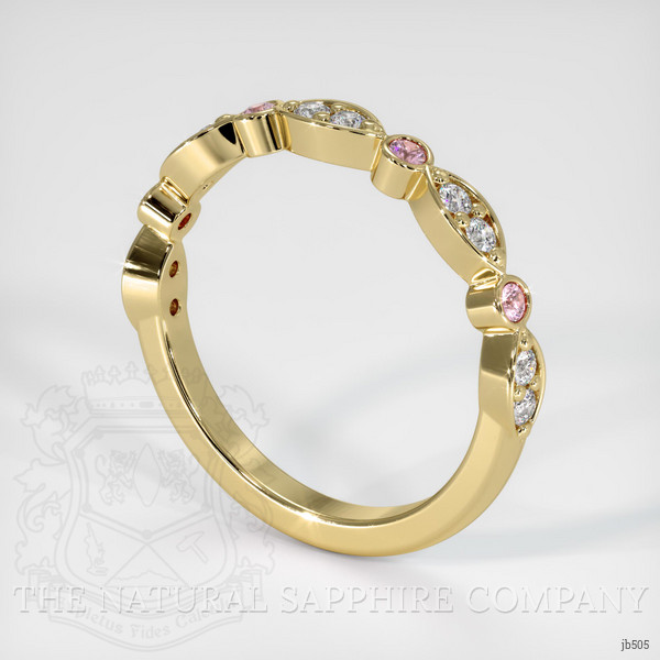 18K Yellow Gold Pink Sapphire and Diamond Antique Style Wedding Band