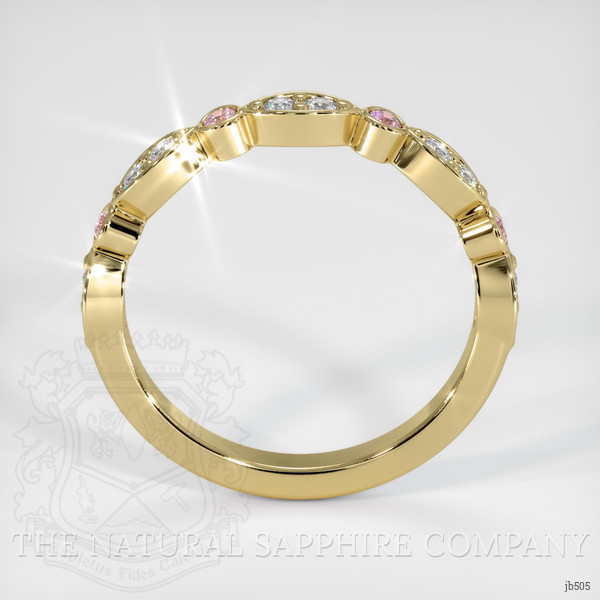 18K Yellow Gold Pink Sapphire and Diamond Antique Style Wedding Band