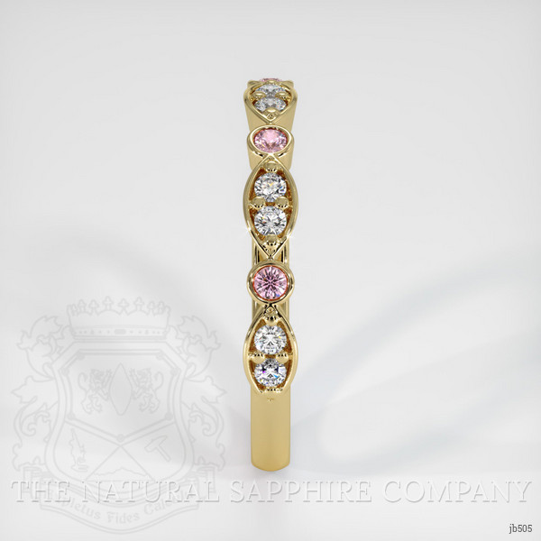18K Yellow Gold Pink Sapphire and Diamond Antique Style Wedding Band