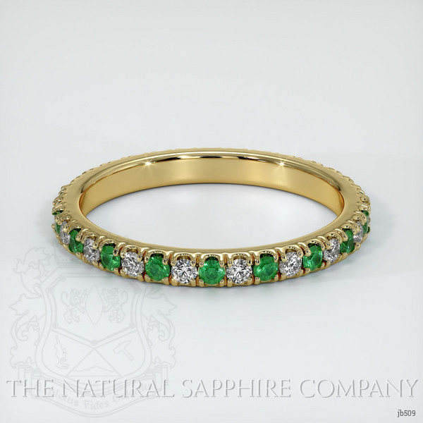 18K Yellow Gold Emerald and Diamond Eternity Wedding Band