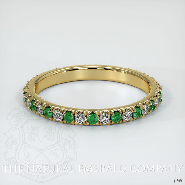 18K Yellow Gold Emerald and Diamond Eternity Wedding Band