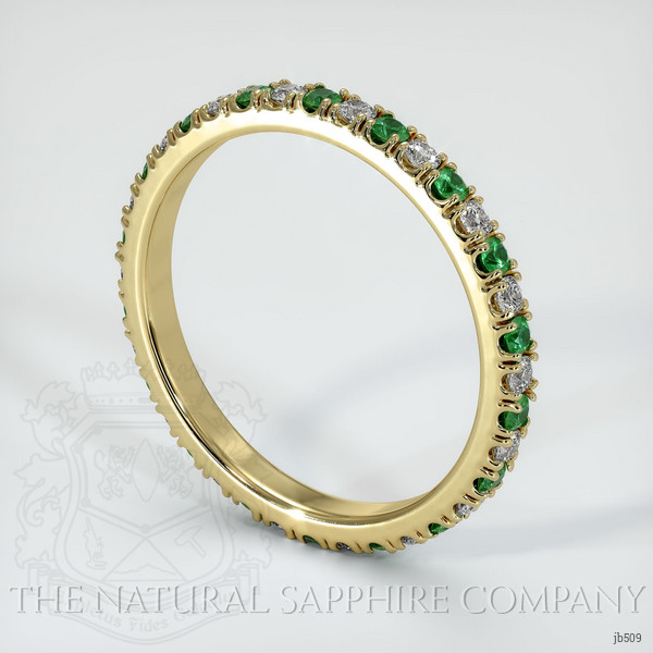 18K Yellow Gold Emerald and Diamond Eternity Wedding Band
