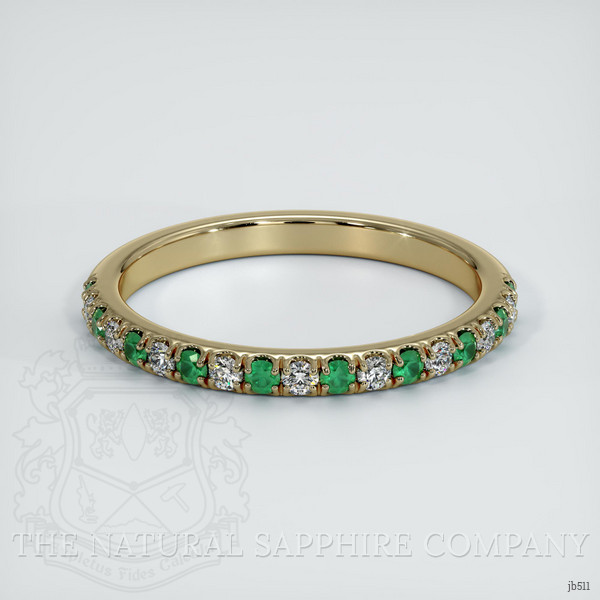 18K Yellow Gold Emerald and Diamond Pave Wedding Band