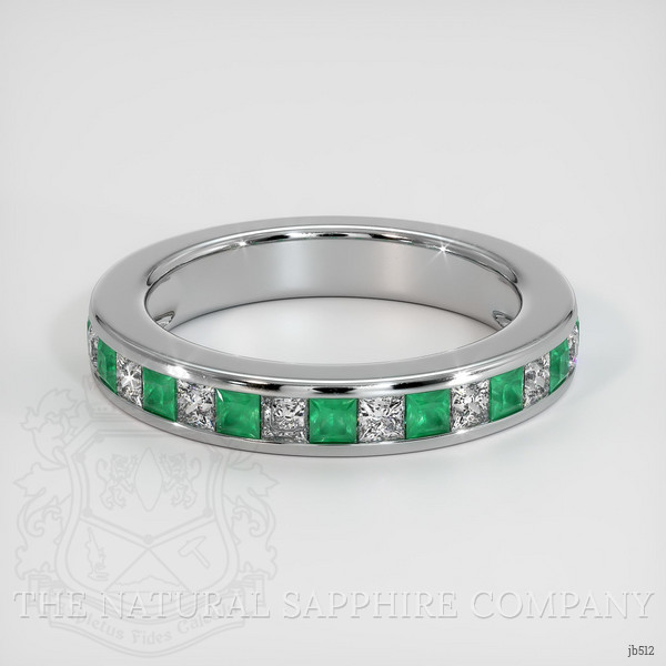 18K White Gold Emerald and Diamond Channel Wedding Band