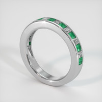 18K White Gold Emerald and Diamond Channel Wedding Band Image