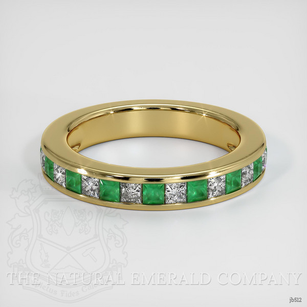 18K Yellow Gold Emerald and Diamond Channel Wedding Band