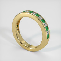 18K Yellow Gold Emerald and Diamond Channel Wedding Band Image