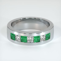 18K White Gold Diamond and Emerald Men's Wedding Band Video