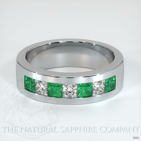 18K White Gold Emerald and Diamond Men's Wedding Band