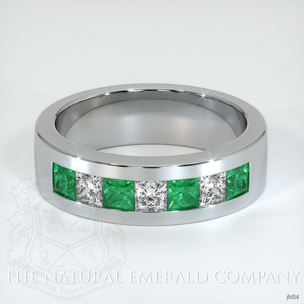 18K White Gold Emerald and Diamond Men's Wedding Band