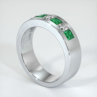 18K White Gold Emerald and Diamond Men's Wedding Band Image