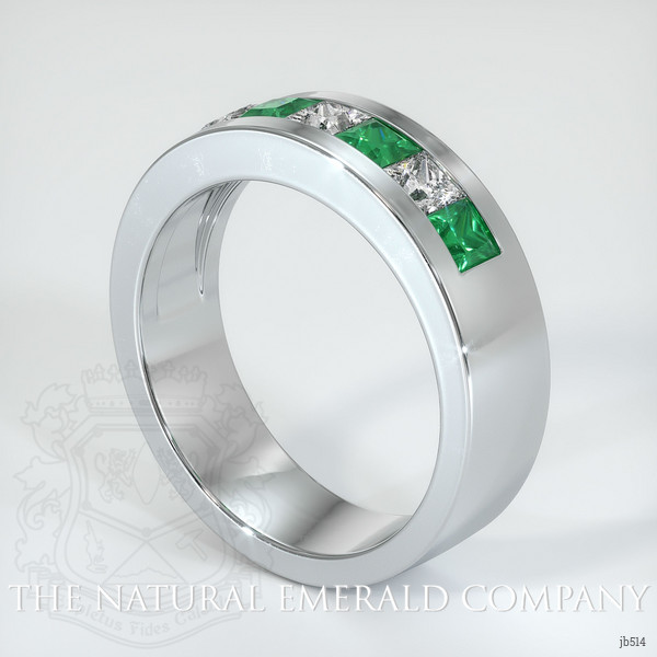 18K White Gold Emerald and Diamond Men's Wedding Band