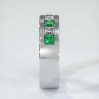 18K White Gold Emerald and Diamond Men's Wedding Band Image