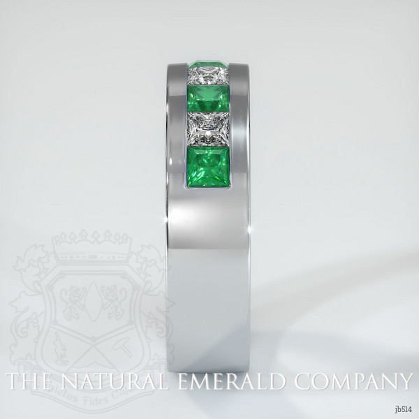 18K White Gold Diamond and Emerald Men's Wedding Band