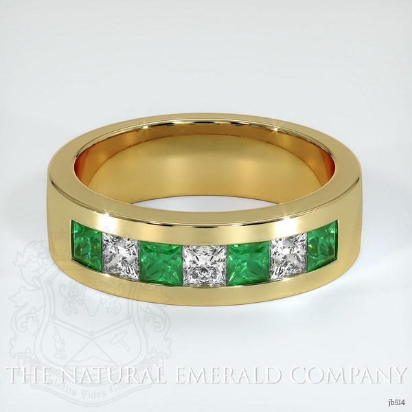 18K Yellow Gold Emerald and Diamond Men's Wedding Band