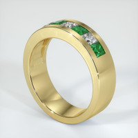18K Yellow Gold Emerald and Diamond Men's Wedding Band Image