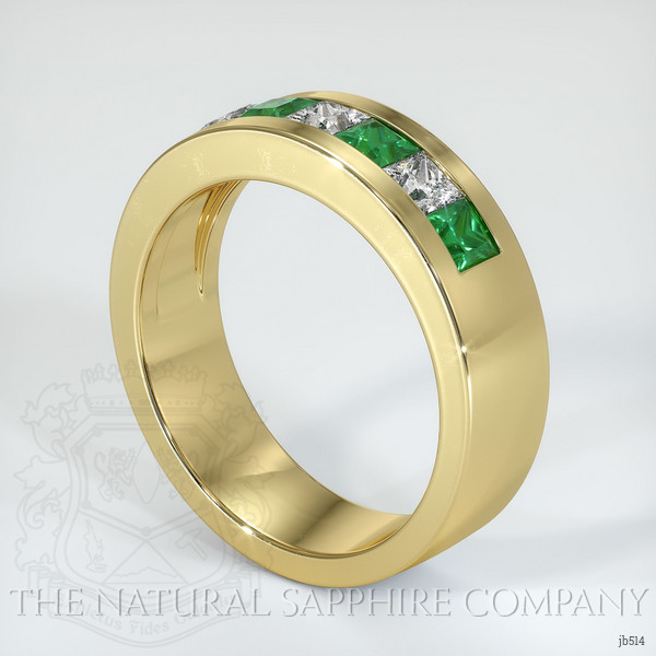 18K Yellow Gold Emerald and Diamond Men's Wedding Band