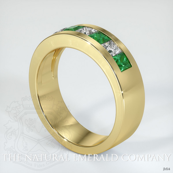 18K Yellow Gold Diamond and Emerald Men's Wedding Band