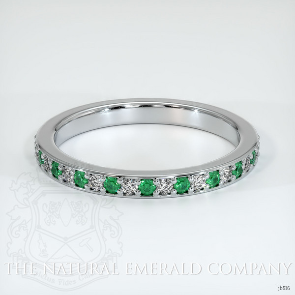 18K White Gold Emerald and Diamond Prong Wedding Band